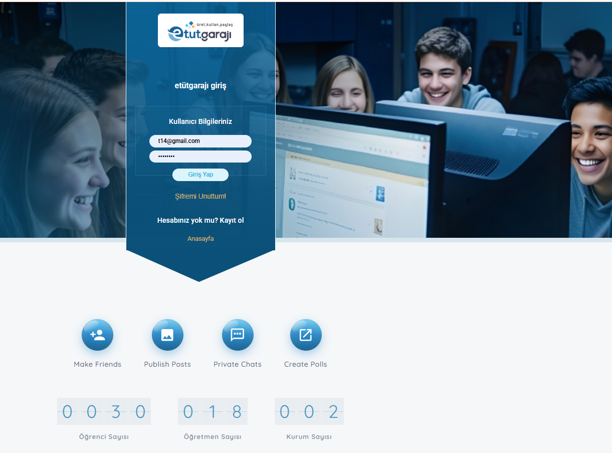 Etüt Garajı öğrenci ve öğretmen üye giriş sayfası